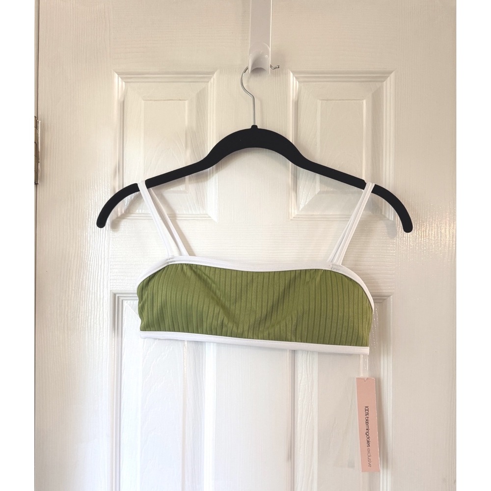 Aqua Swim Bandeau Swim Top Greek Olive Ribbed Contrast Trim Medium 5277162